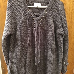 JS Boutique Charcoal Lace-Up V-Neck Sweater